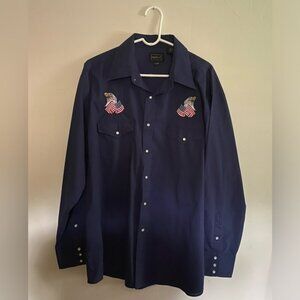 High Noon Eagle Embroidered Western Long Sleeve Vintage Shirt Size XL